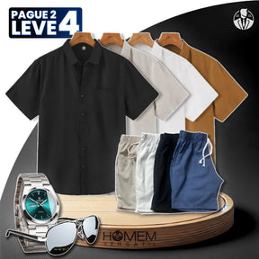 [Pague 2, Leve 4] Kit Camisas Iron em Linho + BRINDES: 4 Shorts Linho, Relógio e Óculos de Sol