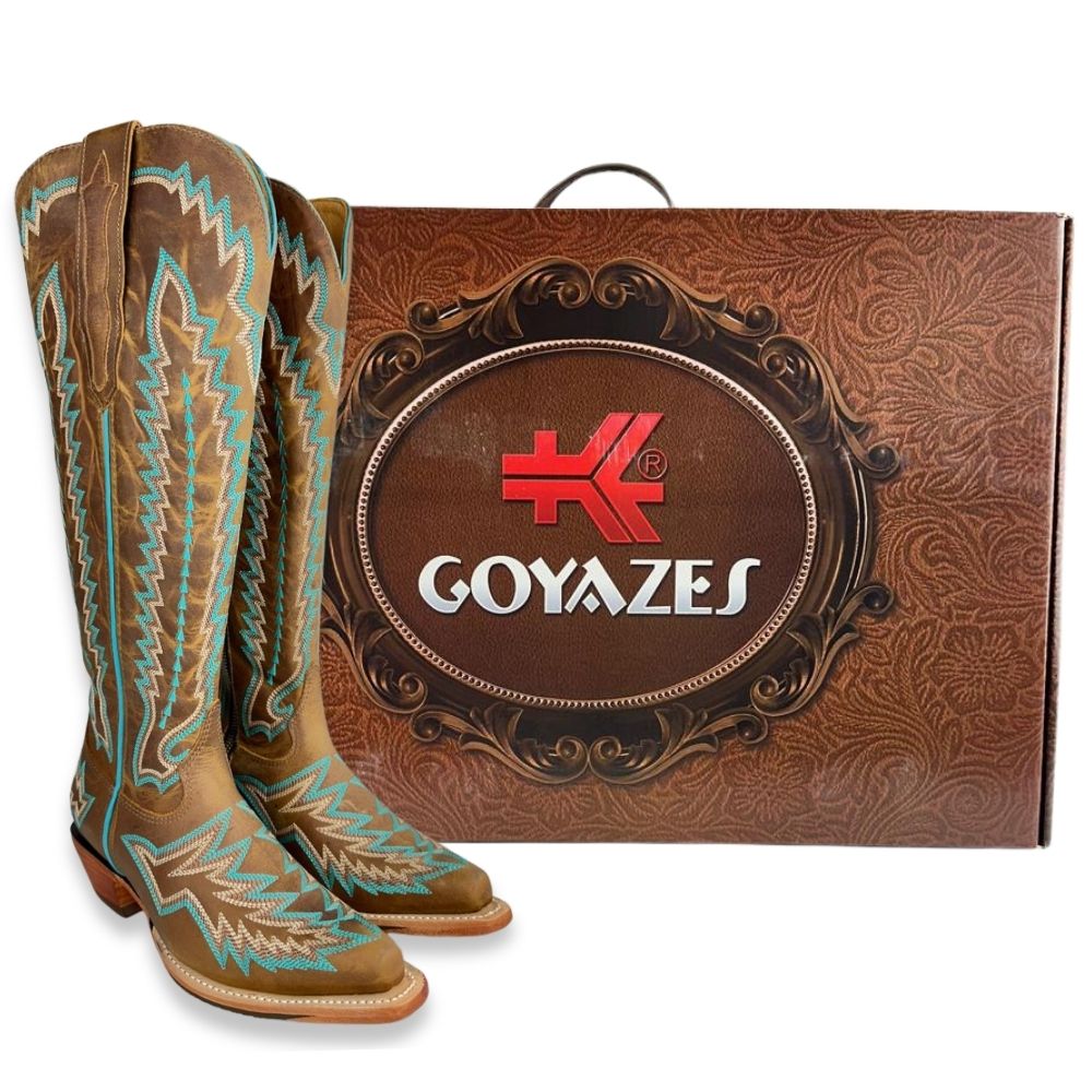 Bota Texana Feminina Goyazes Ortopédica + 3 Brindes: Chápeu Goyazes + Bolsa e Cinto de Couro Bovino